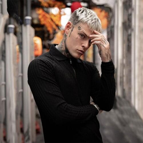 Spring Fashion Long Sleeve Knitted Polo Shirts Men Gym Fitness Slim Fit Zipper Sweater Polos Bodybuilding Stretch Poloshirt