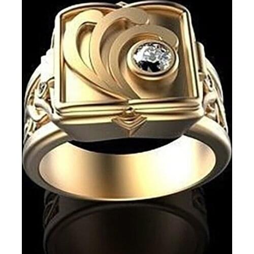 Vintage Hip Hop Punk 18K Gold Plated Zircon Ring for Men Andwomen Party Gift Jewelry Wholesale Size 6-14