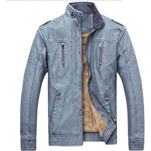 Vintage Motorcycle Jacket 2021 Men Warm Fleece Leather Jacket Male Bomber Coats Winter Casual Classic Punk Style Pu Overcoat New