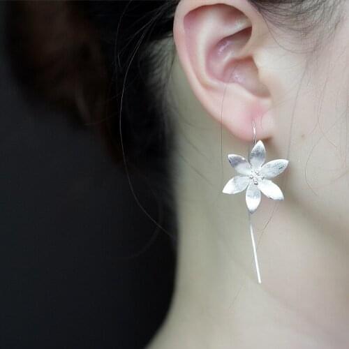 Vintage Long Lotus Flower Stud Earrings For Women Silver Color Geometric Earrings Brinco Trendy Fashion Jewelry Gifts
