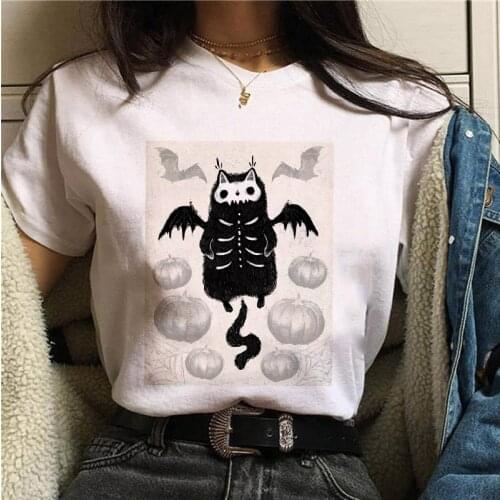 2021 Women T-shirts Harajuku Cartoon Cat Halloween Print Ladies Tshirt Casual Short Sleeve O-neck tee shirt femme Plus Size XXXL