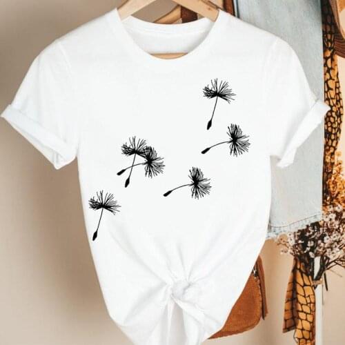 Women Clothes Casual Dandelion Plant 90s Cartoon Summer Short Sleeve Print Fashion Tshirt Female Tee Top Graphic T-shirt