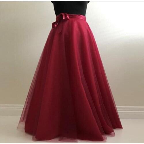 Women Satin Bow Skirts 2019 Fashion Lace Up Princess Party Skirts Formal Style Tulle Maxi Skirt Puffy Skirt Long Tutu Skirts