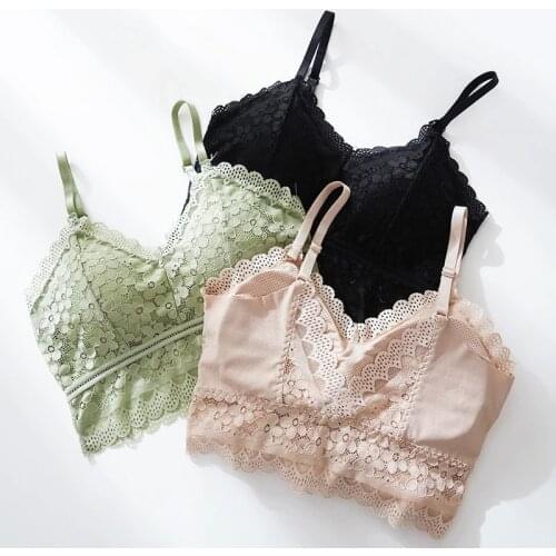 Women Lace Bras Top Comfortable Bralette Solid Color Beauty Back Underwear Sexy Vest Female Add pad Wireless Bra Lingerie