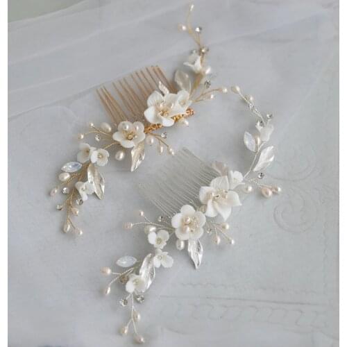 Freshwater pearls Jewelry Bridal Hair Comb Wedding Piece White Flower Women Hair Ornament Accessories