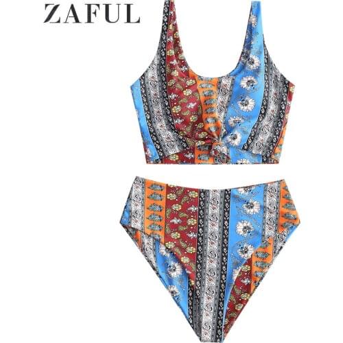 ZAFUL Sexy Floral Print High Waist Swimsuit Bikini Push Up Swimwear Women Vintage Biquini Bathing Suit Maillot Bain Femme 2020