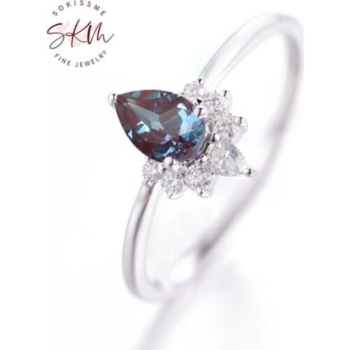 SKM flower rings 14k white gold Vintage Alexandrite rings for women Engagement rings designer Anniversary Luxury Fine Jewelry