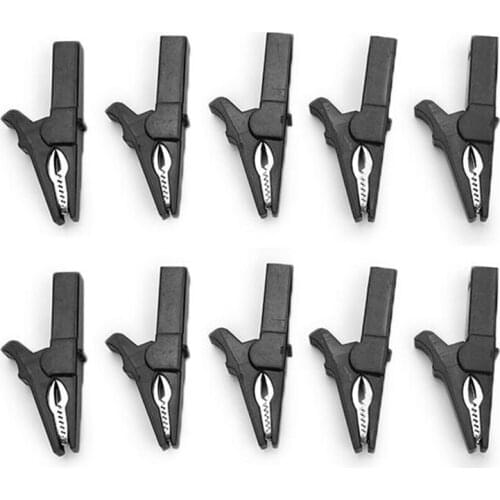 10pcs Black Alligator Clips Plastic Insulated Electrical Crocodile Clamp 55mm For Test Probe Lead