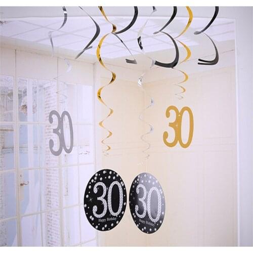 12pcs/set Anniversary Birthday Party Decoration 30 / 40 / 50 / 60th Years Fossil Ceiling Hanging Swirl Decor Spiral Ornaments