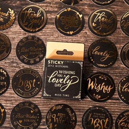 46 pcs/pack Black golden English blessing Journal Decorative Stickers Scrapbooking Stick Label Diary Stationery Album Stickers