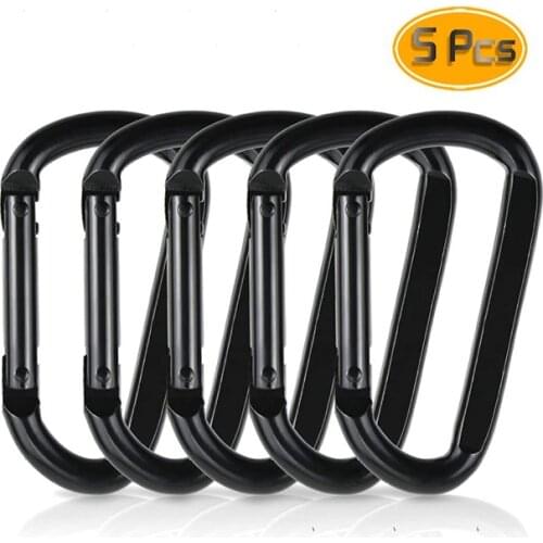 5PCS Mini Carabiner Black D Shaped Buckle Aluminum Alloy Locking Spring Snap Hook Keychain Clip Outdoor Camping Traveling