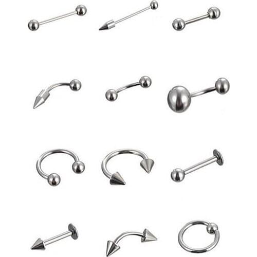 5pcs Silver Color Tongue Eyebrow Piercing Kylie Lip Belly Navel Ring Nombril Acier Chirurgical Helix Piercing Nombril Jewelry