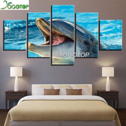 Diy Diamond Painting 5D Full Drill Mosaic Diamant Embroidery rhinestone Wall Art 5 Pieces Animal Dolphins ML1151