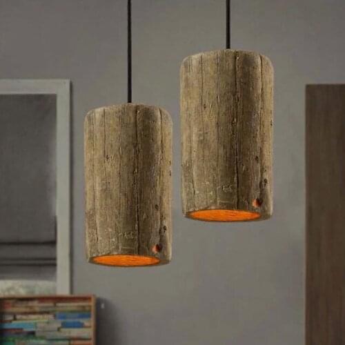 American Country Wood Cement Pendant Lights Fixture Industrial Retro Tree Droplight Home Indoor Lighting Cafes Pub Hanging Lamps