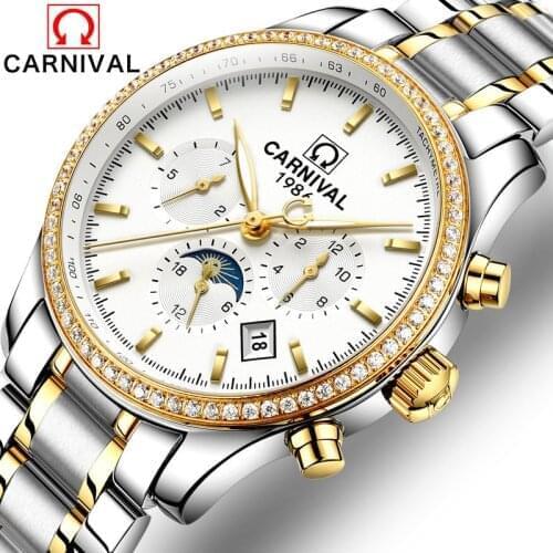 CARNIVAL Automatic Military Watch Men Luxury Brand Waterproof Fashion Luminous Moon Phase Mechanical Wrist Watches Montre Homme