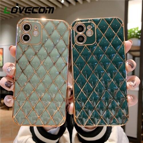 Luxury Golden Plating Line Rhombus Phone Case For iPhone 13 Pro 12 11 Pro Max X XR XS Max 7 8 Plus Soft Silicone Transparent Bag