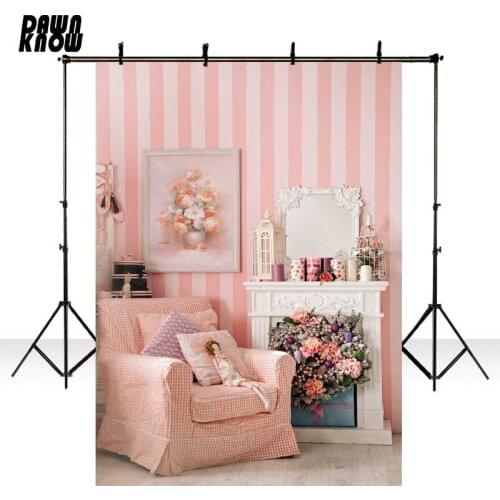 DAWNKNOW Pink Sofa Indoor Vinyl Photography Background Floral Polyester Backdrop For Children Photo Studio Customize S1970