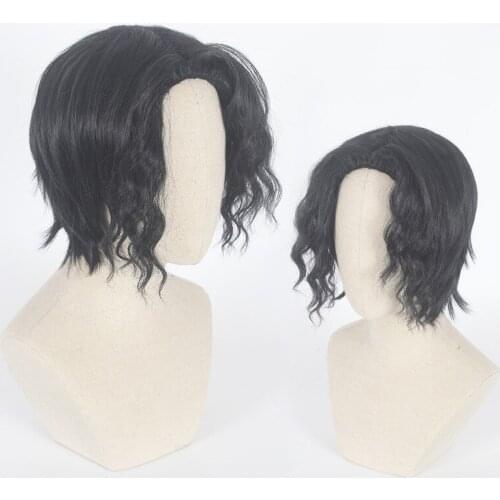 Demon Slayer Kimetsu no Yaiba Kibutsuji Muzan Black Short Curly Wig Cosplay Costume Heat Resistant Synthetic Hair Men Women Wigs