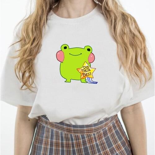 Kawaii Frog Print Tees Cotton T Shirt Aesthetic Tee Summer Streetwear Tops Casual Harajuku Korean Blouses Chic Unisex Clothing