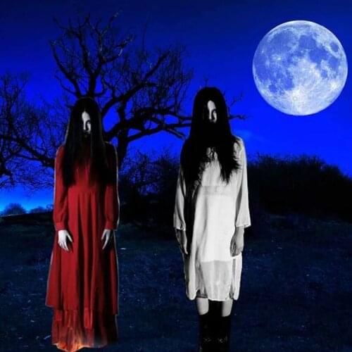 Halloween Masquerade Scary Costumes with Wig Bride Terror Robe Dress for Female White Red Plus Size Woman Gown Sadako