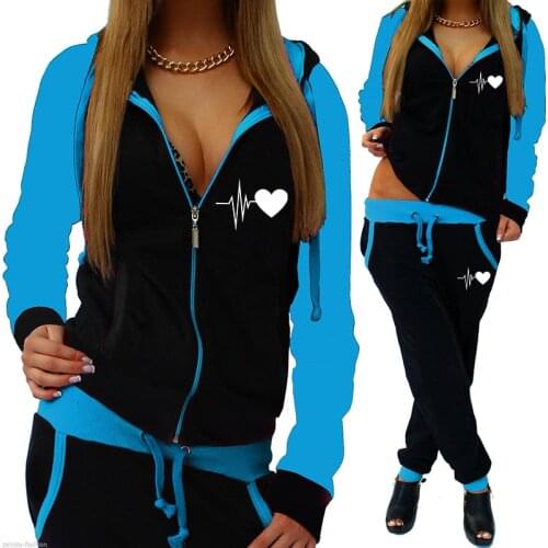 Spring Fashion Tracksuit Women 2 Piece Set Print Zipper Sweatshirt+Pants Sportwear Womens Sports Suit Hooded Hoodies Set Female