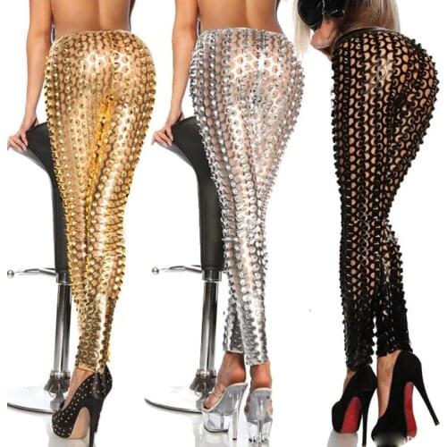 The European Style Hollow Out High Waist Imitation PU Leather Leggings Women Hot Sexy Slim Leggins For Spring Summer