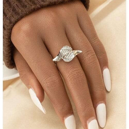 Cute Angel Wings Ring Rhinestone Joint Rings For Women Female Gold Silver Color Metal Lover Valentines Day Jewelry Gift