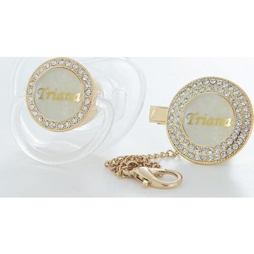 MIYOCAR custom any name all clear pearl bling pacifier and pacifier clip BPA free dummy bling unique gift baby shower PAV