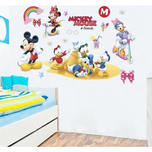Cartoon Mickey Minnie Duck Wall Decals Bedroom Kids Rooms Nursery Home Decor Disney Wall Stickers Diy Posters Pvc Mural Art