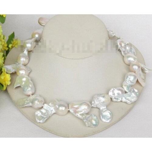 Natural 18" 35 mm baroque white Reborn keshi pearls necklace