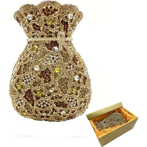 Newest Luxury Women Evening Bag Party Pouch Designer Hollow Out Crystal Clutches Gold Rhinestone Purses Money Handbag