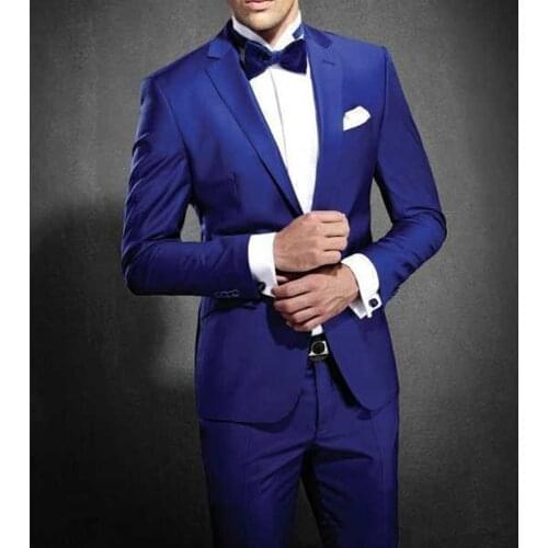 2020 New Autumn High Quality Fashion Gentleman Blue Suits Slim Fit For Wedding Dress Party Wear Male Clothing (Jacket+Pant)