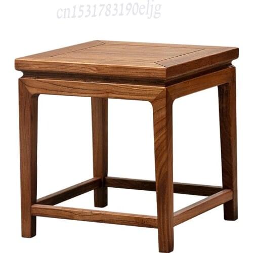 New Chinese-style Solid Wood Simple Small Stool Home Bench Low Stool Old Elm Zen Shoe-changing Stool Square Stool Tenon Mortise