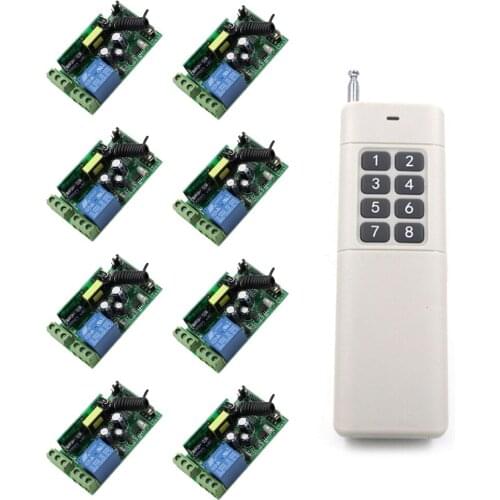 New Item AC85V-250V 1CH 10A Relay Wireless Remote Control Switch 8pcs Receivers And 1pcs 8CH Transmitter for Electric Door/Hoist