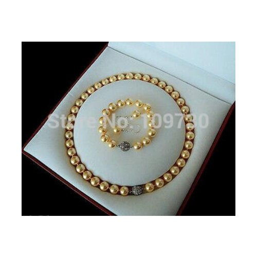 Rare 10mm Real Sea South Golden Shell Pearl Necklace Bracelet Earrings AAA
