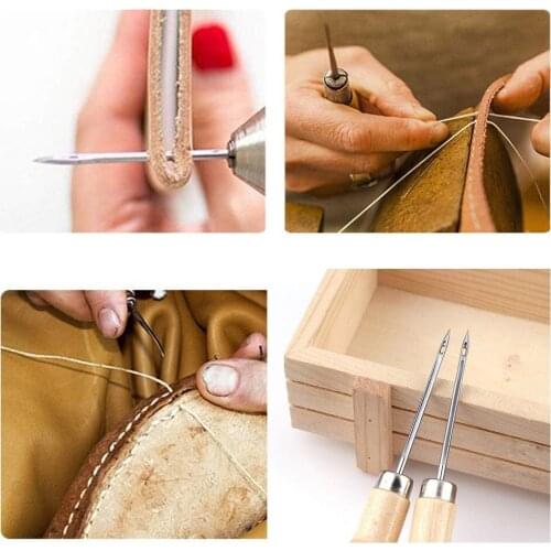3Pcs Wooden Handle Sewing Awl Canvas Leather Tent Shoes Sewing Awl DIY Carft Stitch Needle Cone Repair Punch Leather Craft Tool