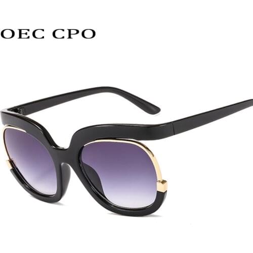 OEC CPO Oversize Half frame Sunglasses Women Brand Square Big Frame Ladies Shades Luxury Black Sun Glasses Female UV400 O235