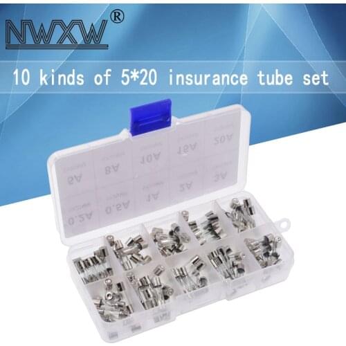 Glass fuse tube 5*20MM family commonly used fast-acting fuse wire 0.2A~20A 250V 10 kinds of 10 each, a total of 100