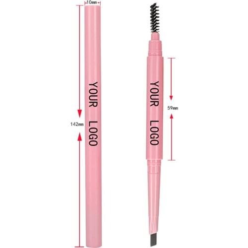 Thick Rod Pink Double-headed Eyebrow Pencil Private Label Waterproof Long-lasting Easy Makeup Triangle Pencil with Eyebrow Brush
