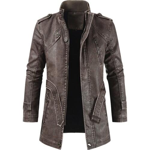 Trench Coat Men Fashion Winter Leather Jacket Men Waterproof Windbreake Mens Plus Velvet Warm Pu Leather Coats Casual Outerwear