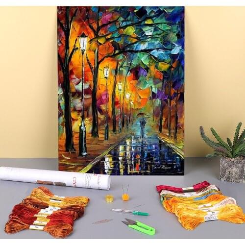 Night Alley Printed 11CT Cross-Stitch Patterns DIY Embroidery DMC Threads Handicraft Hobby Handmade Sewing Needle Mulina
