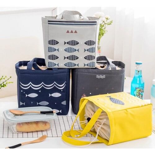 Waterproof Oxford Tote Lunch Bag Large Capacity Thermal Food Picnic Bento Handbag for Women Kid Men Fish Pattern