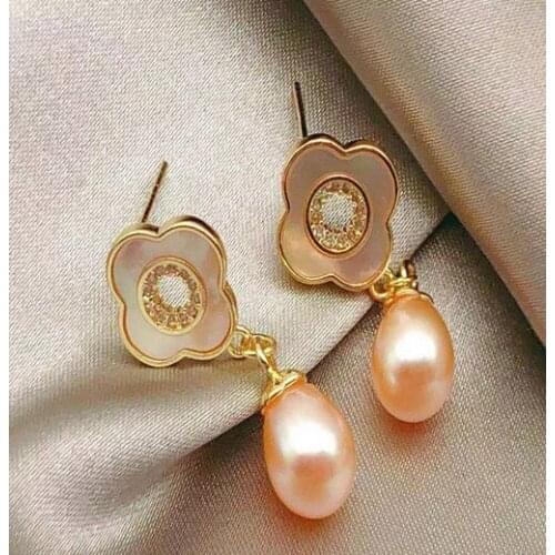 Jewelry pink 100% Natural freshwater Pearl Earring 925 sterling Silver hook drop Hand woven pair