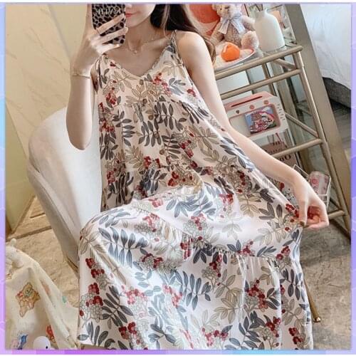 Night Dress Women Print Cartoon Sexy Sleepwear Lingerie Cute Nightdress Strap Thin Female Underwear Nighty Home Wear Clothes