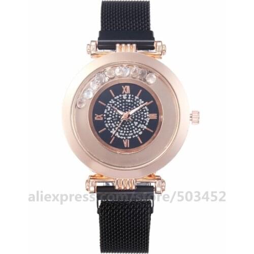 100pcs/lot Crystal Magnetic Lady Watch Hot Sale Steel Mesh Bracelet Watch Shiny Dail Dress Wristwatch Factory Sale Clock