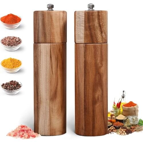 2Pcs Wooden Salt and Pepper Mills Grinder Manual Sea Salt and Pepper Mills for Seasoning Meal Prep Cooking Dining Kitchen Tools
