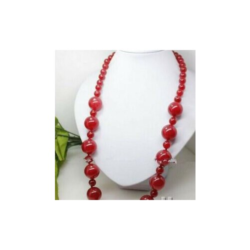 25 inches 6mm / 12mm red jade round Gems beads long necklace AAA