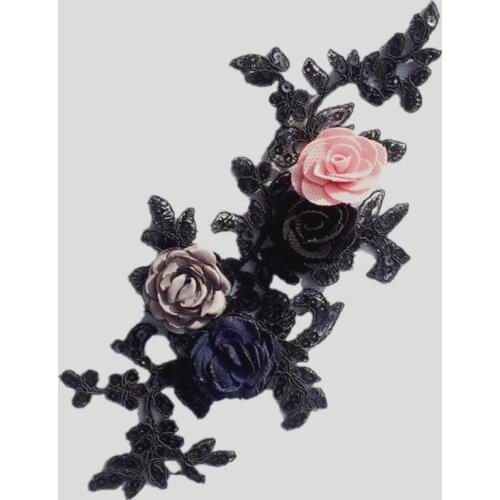 3D Flower lace embroidered sequins patch apliques de roupa flores bordada rhinestone applique sew on patches for clothing