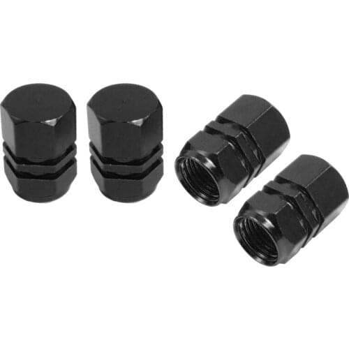 4 Pcs Black Metal Hexagon Auto Car Tyre Tire Valve Cap Cover