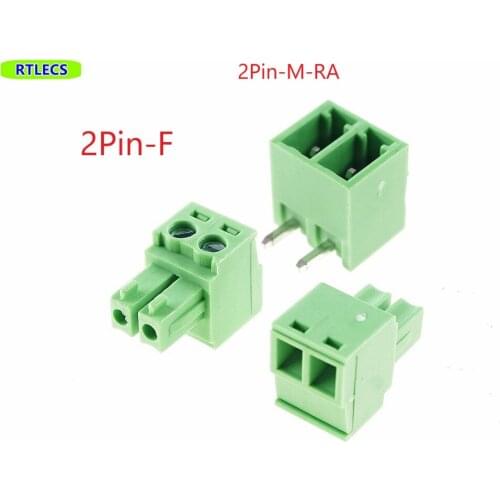 50Sets 2 Position 3.81 mm 0.150" Terminal Block Header Male Pins Shrouded Right Angle Through Hole + Plug Female Sockets Screw